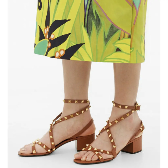 Valentino Rockstud Brown Flair City Ankle Strap Wrap Sandal Block Heel Pump 36.5 - Picture 3 of 12